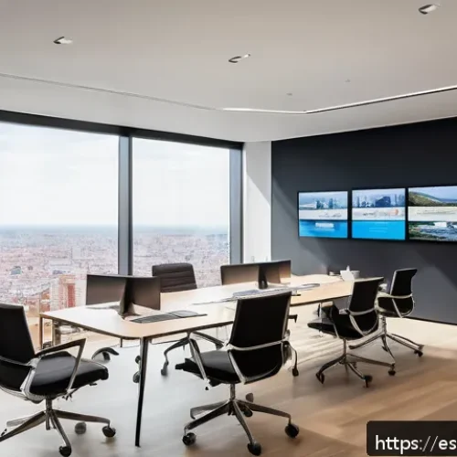 Home 32 경쟁 분석 프레임워크의 성공 사례 분석 - A modern corporate office environment featuring a diverse team of professionals analyzing large digi...