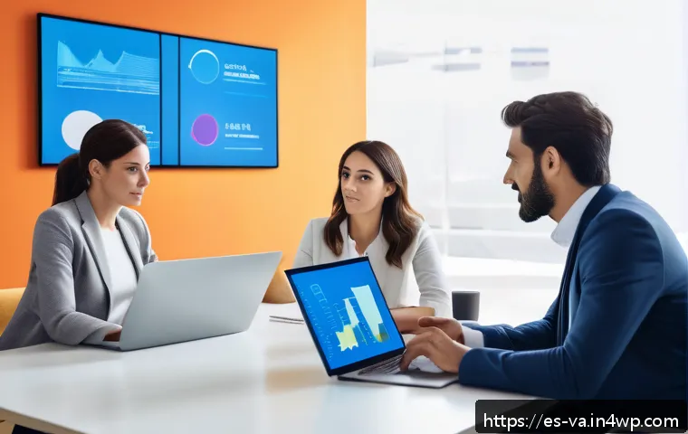 경쟁 분석 프레임워크를 통한 고객 관계 관리 - A modern business meeting scene in a stylish Spanish office, featuring diverse marketing professiona...