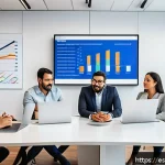 Home 18 데이터 기반의 경쟁 분석 프레임워크 개발하기 - A detailed digital marketing strategy meeting in a modern office setting, featuring a diverse team o...