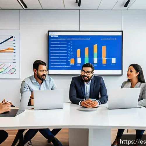 Home 30 데이터 기반의 경쟁 분석 프레임워크 개발하기 - A detailed digital marketing strategy meeting in a modern office setting, featuring a diverse team o...