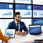 Home 23 경쟁 분석 프레임워크를 활용한 리더십 개발 - A dynamic modern office scene showing a diverse team of Hispanic professionals collaborating around ...